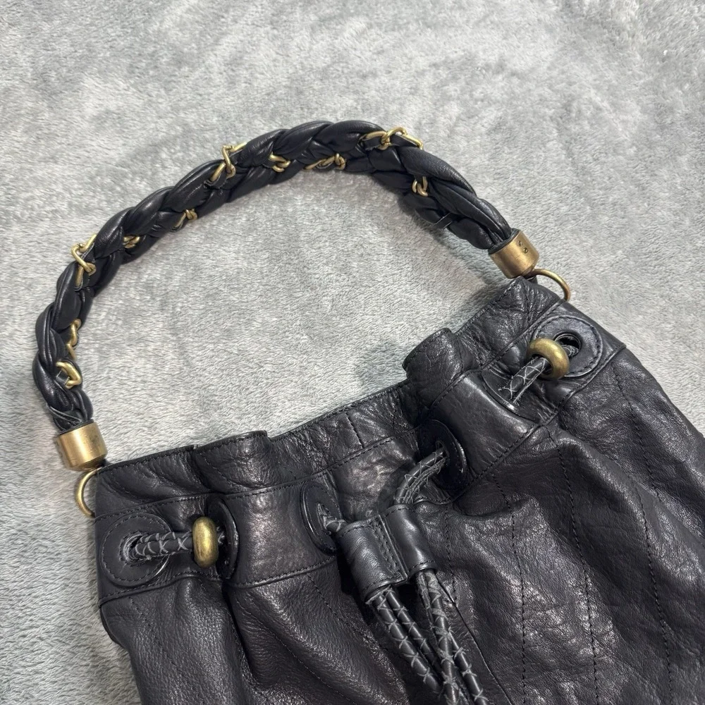 VTG Y2K Steven Steve Madden Leather Bucket Hobo Hand Bag Western Grunge Indie‎